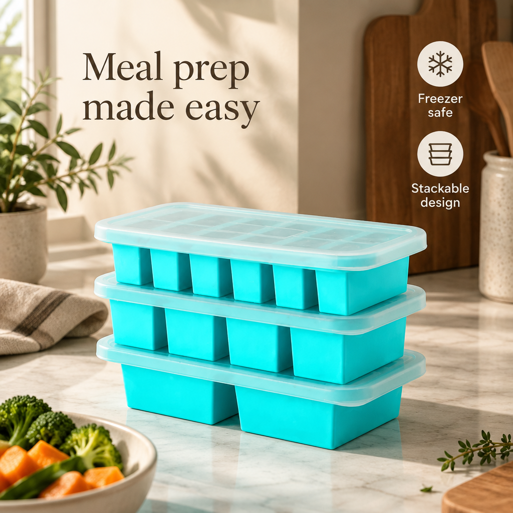 Silicone Freezer Portion Trays with Lids (Pack of 2)
