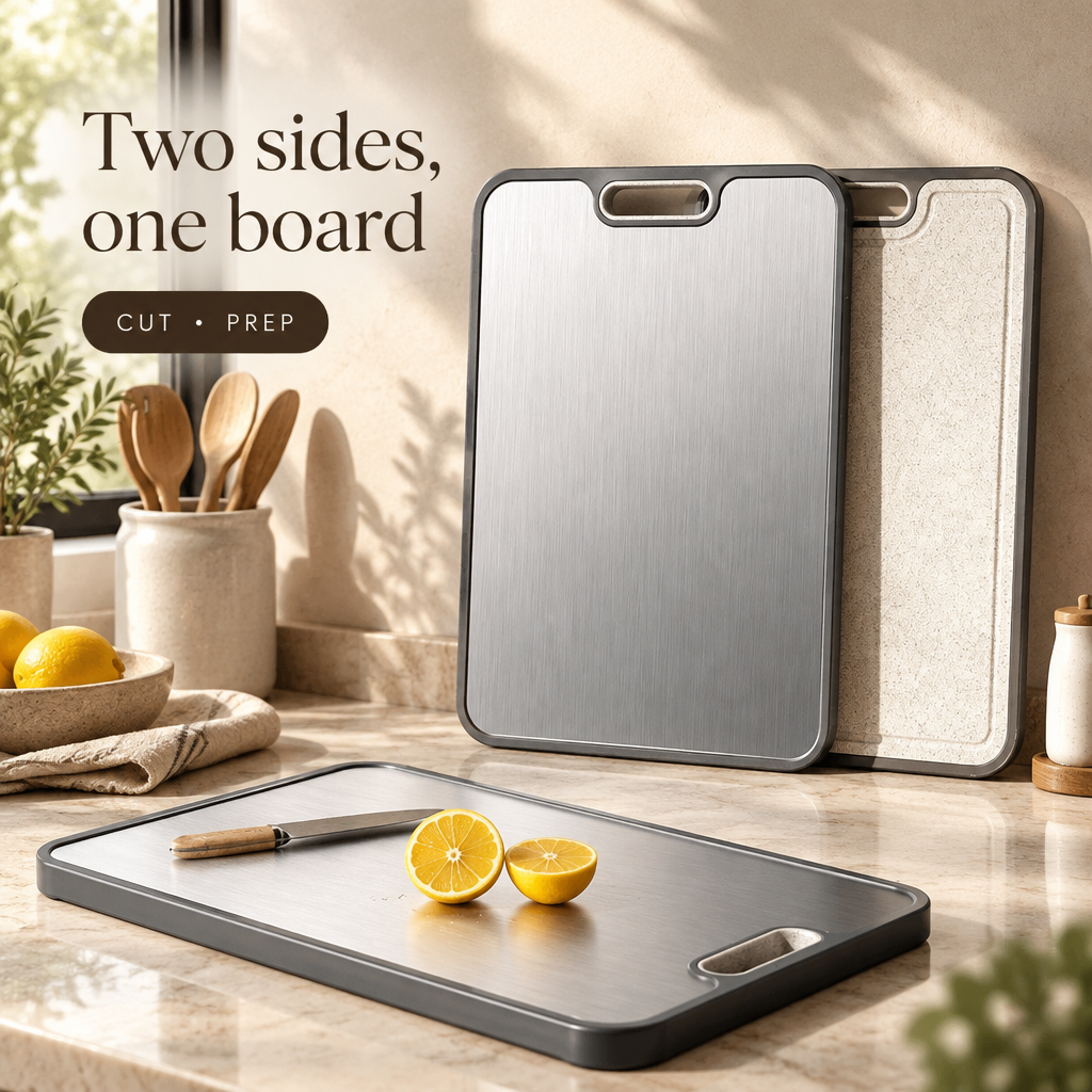 Double-Sided Metal & Wheat Straw Cutting Board