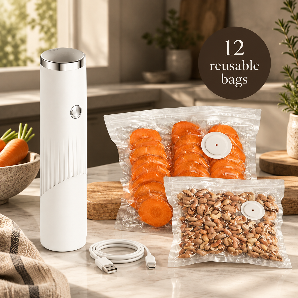 Rechargeable Handheld Vacuum Sealer with 12 Reusable Bags