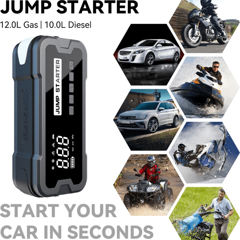 ReliableStart™ – 4-in-1 Portable Jump Starter & Air Pump Booster