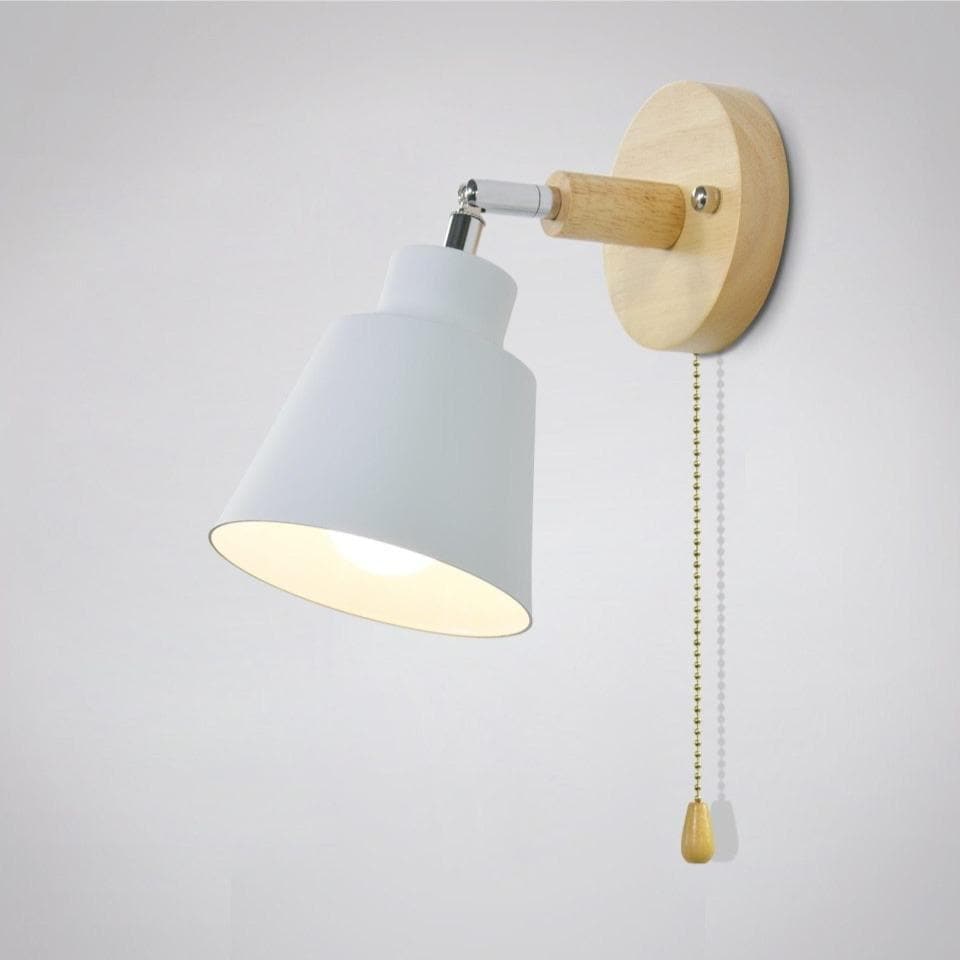 Wall Lamp with Wooden Base and Metal Shade