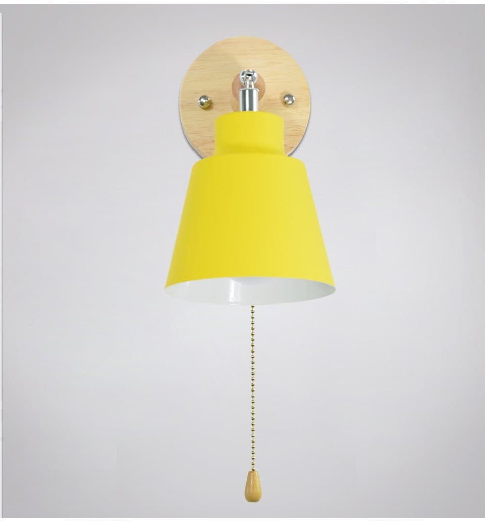 Wall Lamp with Wooden Base and Metal Shade