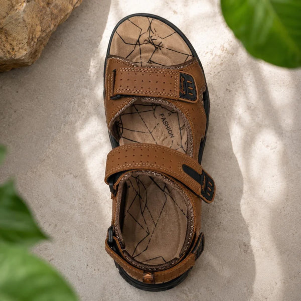 Orthopaedic leather sandals for men worn in the city
