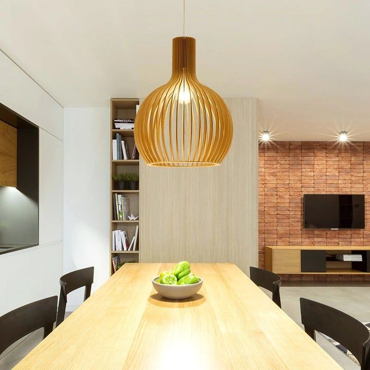 Pendant Light with Openwork Wood-Effect Design
