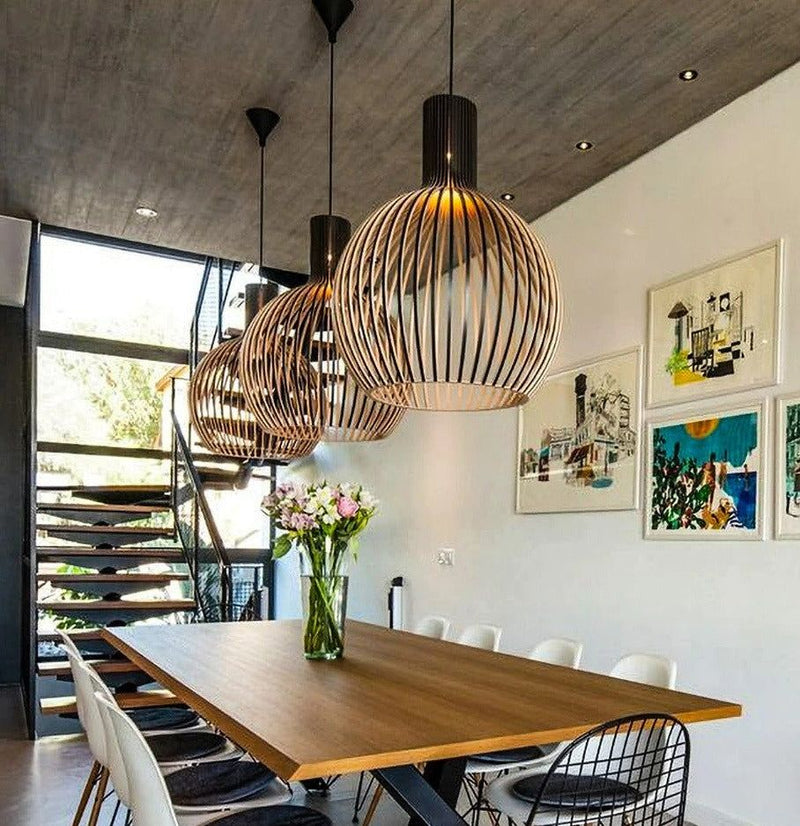Pendant Light with Openwork Wood-Effect Design