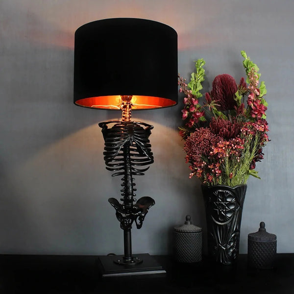 USB Table Lamp with Skeleton Base and Fabric Shade