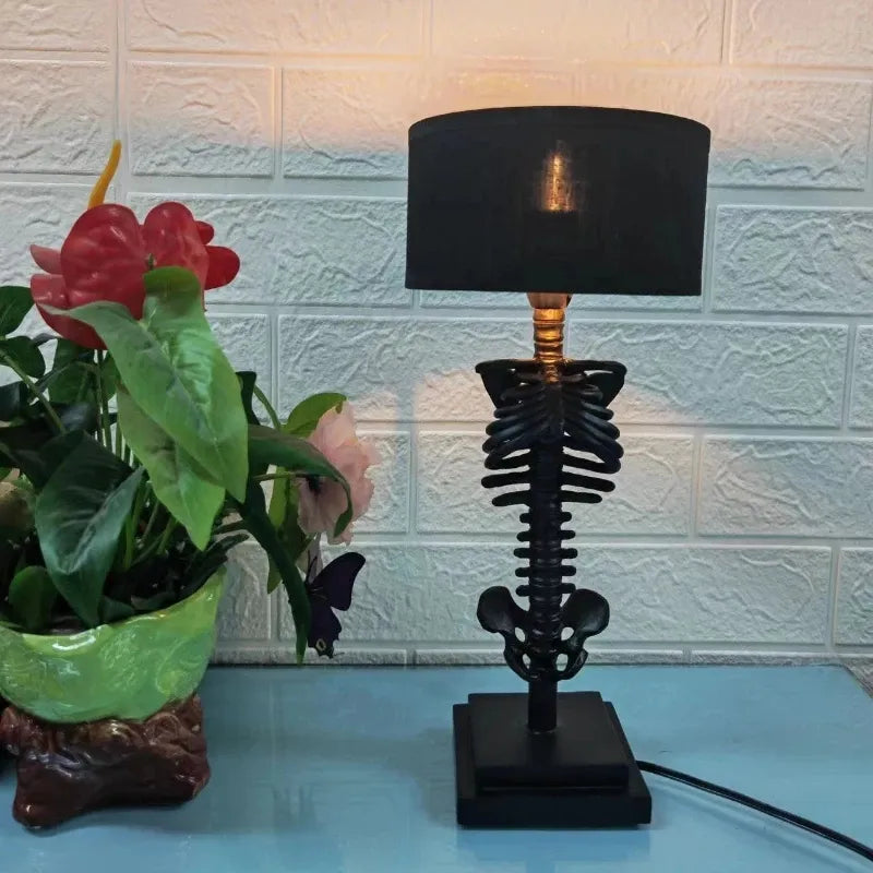USB Table Lamp with Skeleton Base and Fabric Shade