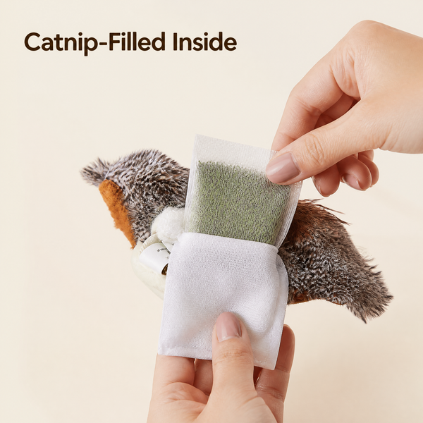 Catnip pouch inside FlutterNest cat toy