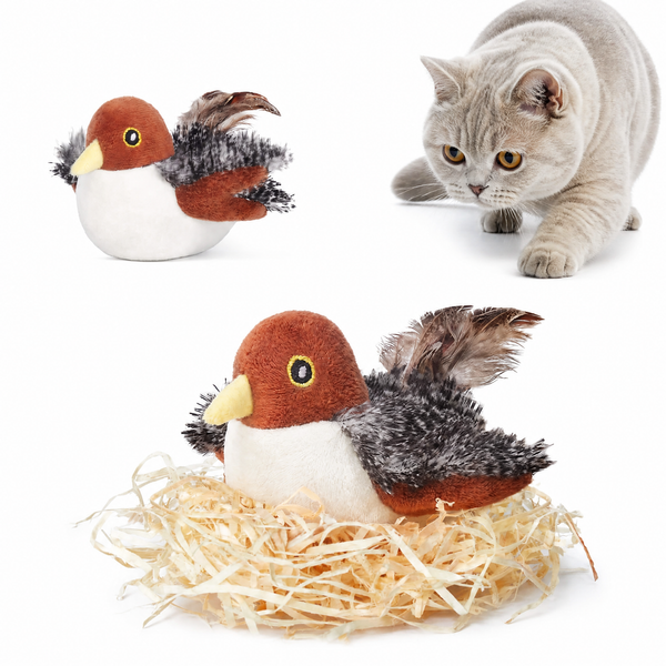 FlutterNest realistic plush bird cat toy