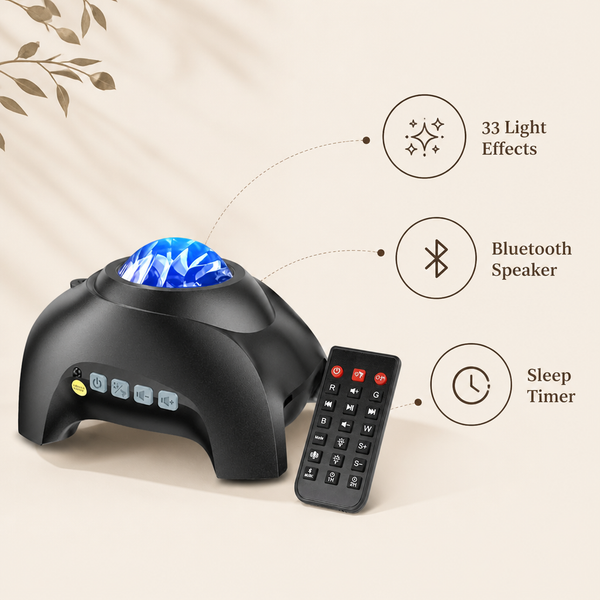 Aurora galaxy projector key features: 33 light effects, Bluetooth speaker, sleep timer