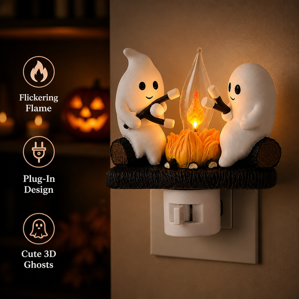 Ghost campfire night light displayed in a spooky home setting