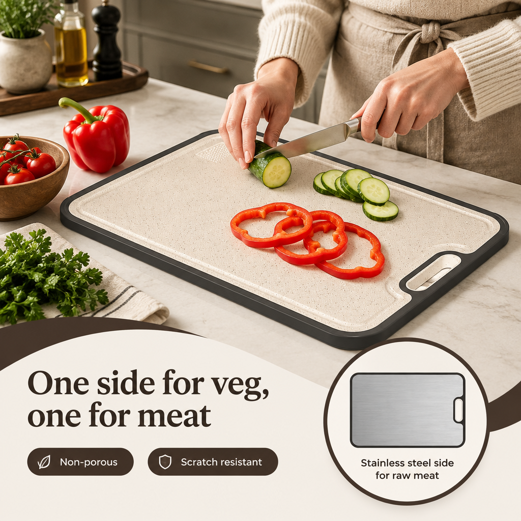 Double-Sided Metal & Wheat Straw Cutting Board