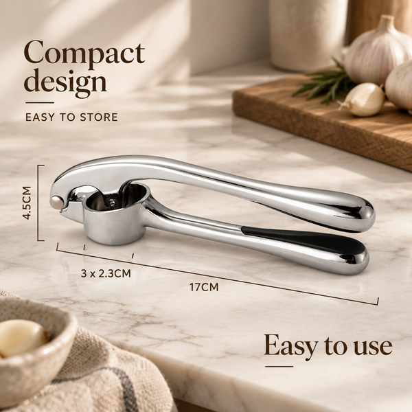 Garlic press dimensions 17 cm long and 4.5 cm high