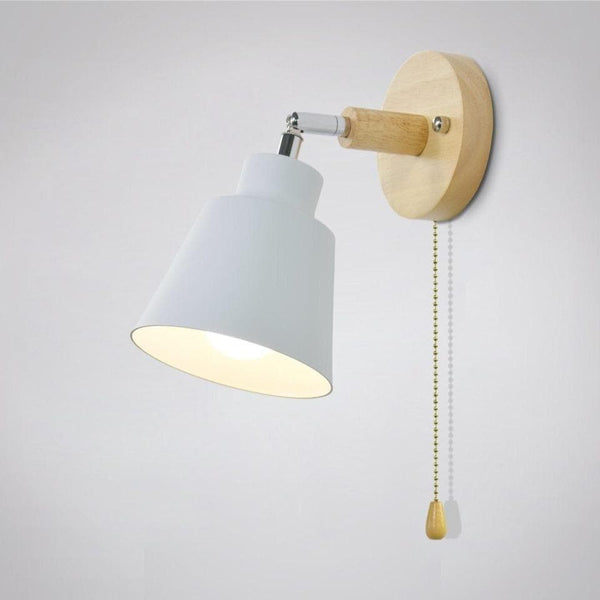 Wall Lamp with Wooden Base and Metal Shade