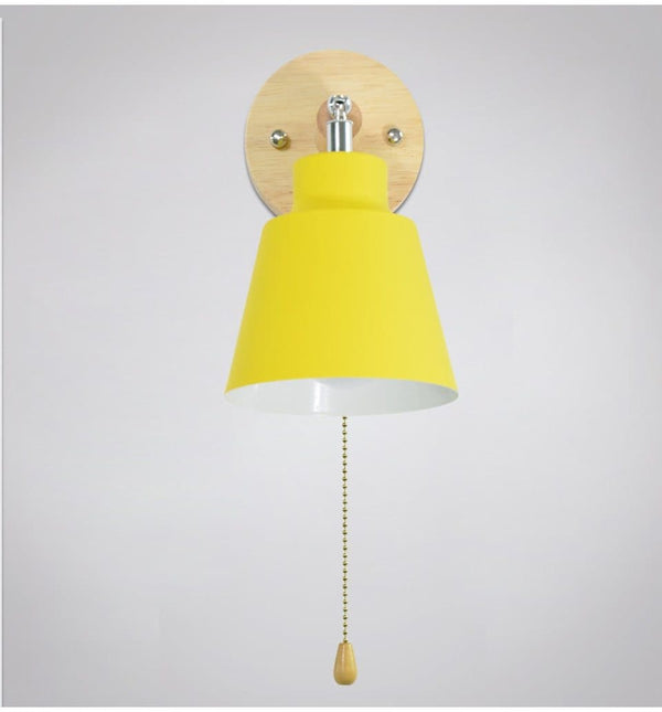 Wall Lamp with Wooden Base and Metal Shade