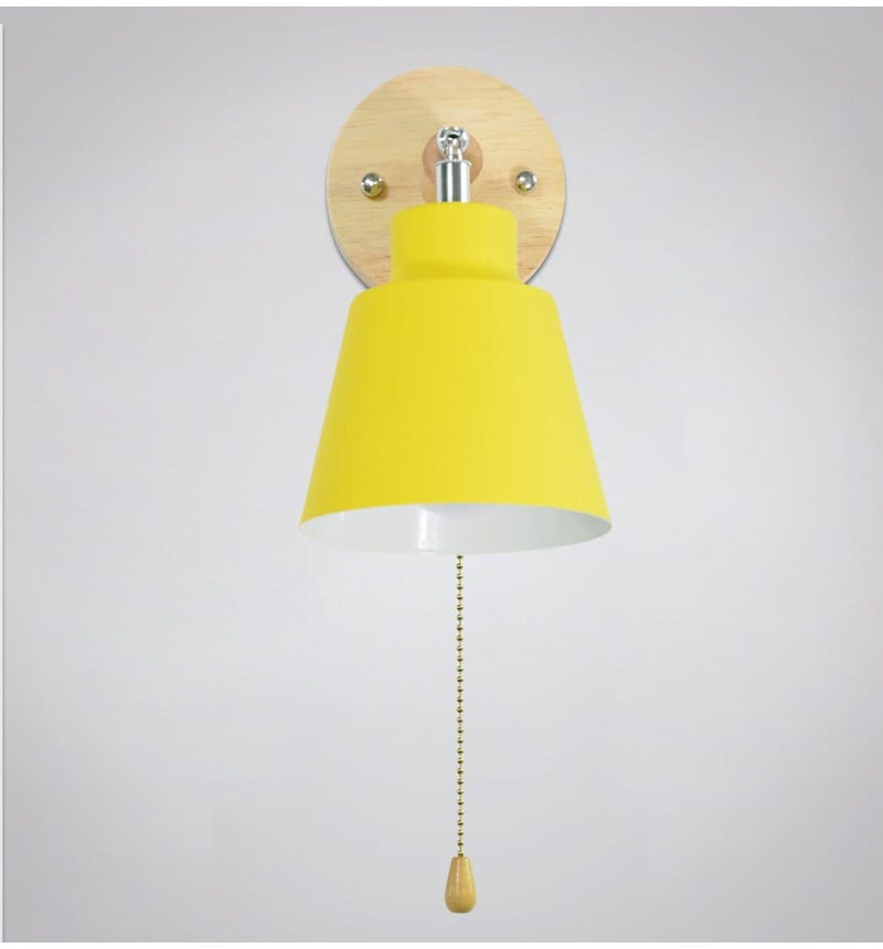 Wall Lamp with Wooden Base and Metal Shade