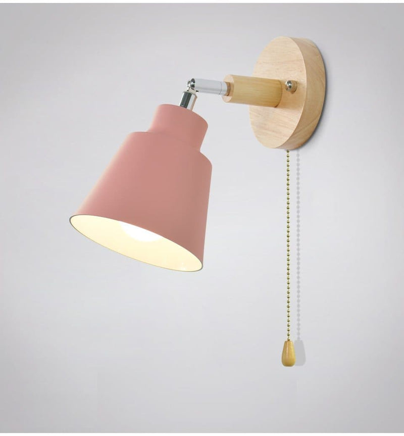 Wall Lamp with Wooden Base and Metal Shade