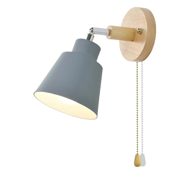 Wall Lamp with Wooden Base and Metal Shade