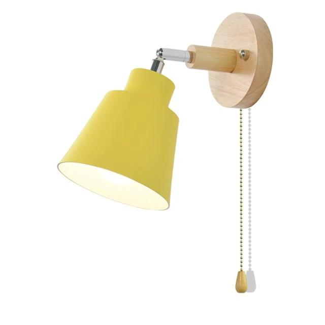 Wall Lamp with Wooden Base and Metal Shade