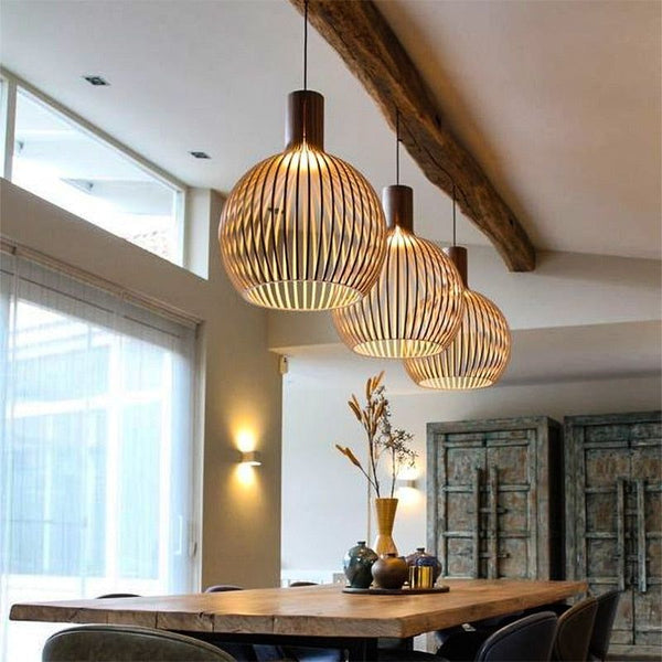 Pendant Light with Openwork Wood-Effect Design
