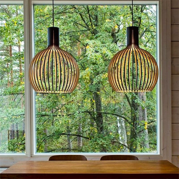 Pendant Light with Openwork Wood-Effect Design
