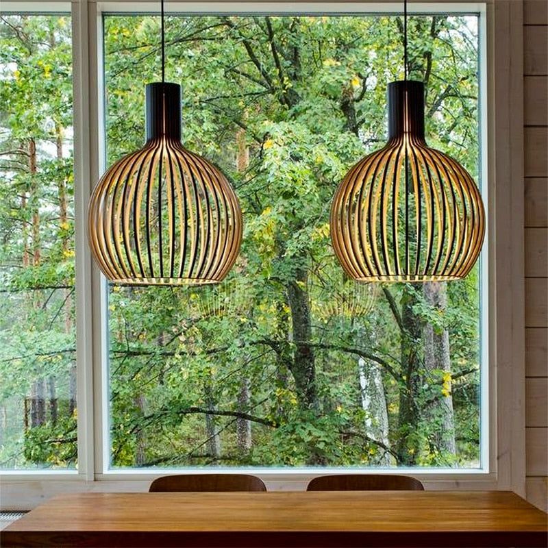 Pendant Light with Openwork Wood-Effect Design