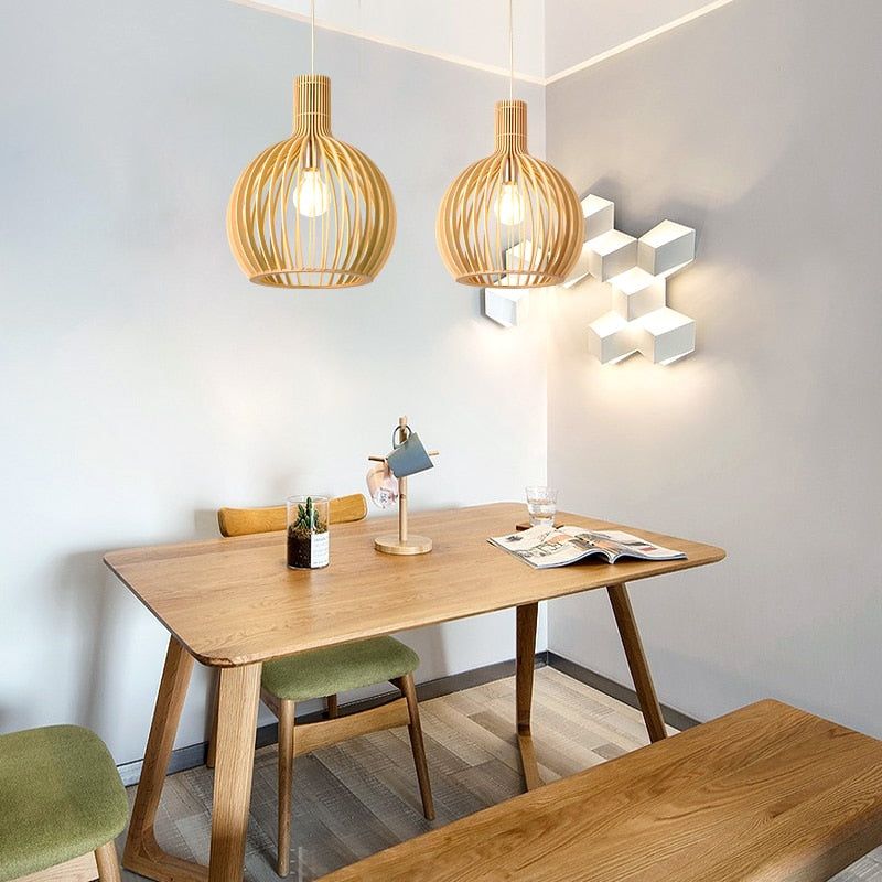 Pendant Light with Openwork Wood-Effect Design