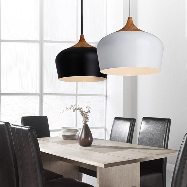 Modern Pendant Light with Matte Finish and Wooden Detail