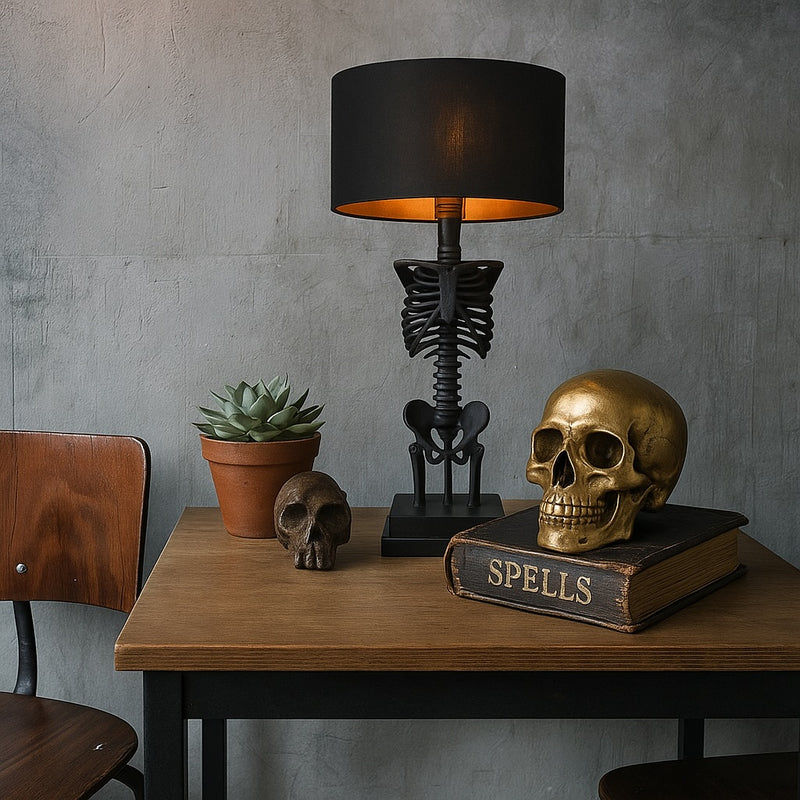 USB Table Lamp with Skeleton Base and Fabric Shade