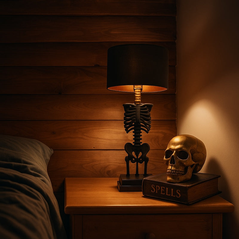 USB Table Lamp with Skeleton Base and Fabric Shade
